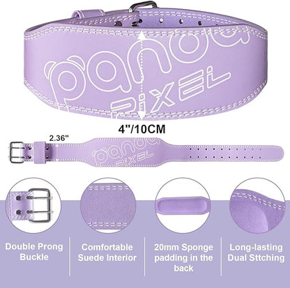 Weight Lifting Belt, Pixel Panda Leather Gym Belt for Women, 4 Inches Padded Lumbar Support for Ladies Fitness Squat Deadlift Heavy Duty Cross Training Gym Powerlifting Workout