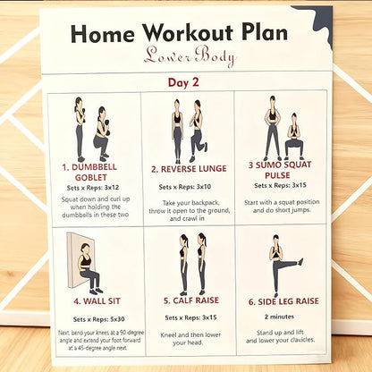 6-Pack Dumbbell Workout Posters for Beginners | Home Fitness Plan with Daily Exercise Routines for Weight Loss & Muscle Tone, Strength & Flexibility | Cycle Through Daily Guided Workouts | 8x10 Inch Charts (Deep Blue)