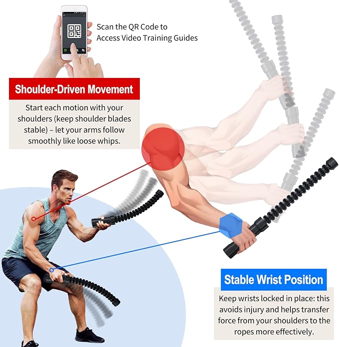 Ropeless Battle Ropes, Cordless Weighted Workout Ropes with Flexible Design, Low Impact Portable No Noise Fitness Equipment for Apartment Home Gym, Arm Training HIIT Cardio for Men & Women