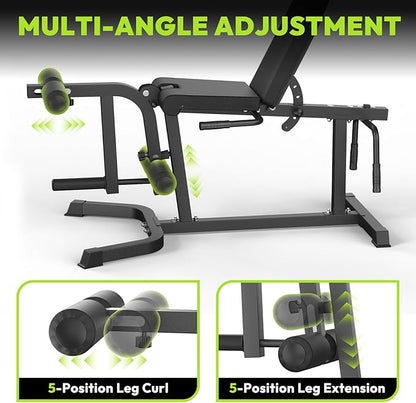 Leg Extension and Curl Machine, Adjustable Leg Curl Machine with Weight Plates Set, Seated Leg Extension and Lying Curl Machine for Lower Body Workouts, Leg Workout Equipment for Home Gym