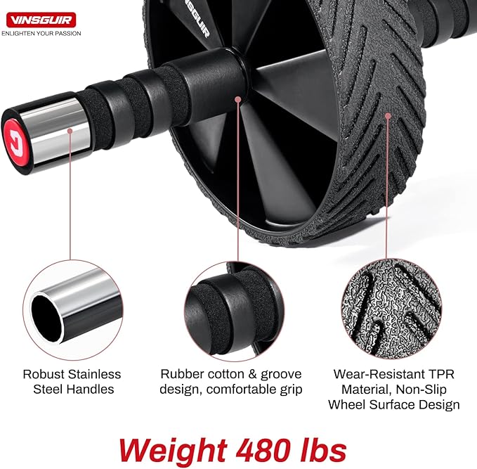 Vinsguir Ab Roller Wheel Kit- Ab workout equipment with Resistance Bands & Knee Mat，Exercise Roller for Core Strength Training & Home Gym Fitness, Abdominal Carver Machine for Men & Women