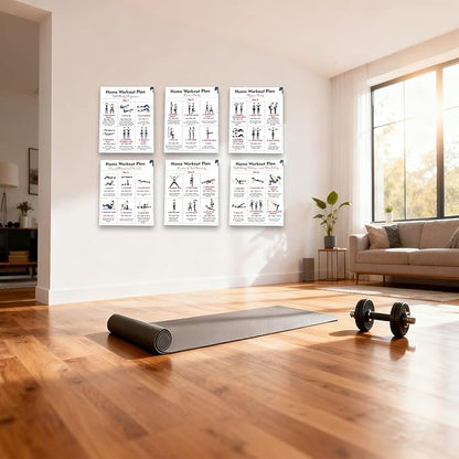6-Pack Dumbbell Workout Posters for Beginners | Home Fitness Plan with Daily Exercise Routines for Weight Loss & Muscle Tone, Strength & Flexibility | Cycle Through Daily Guided Workouts | 8x10 Inch Charts (Deep Blue)