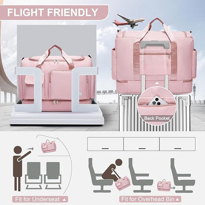 Small Gym Bag for Women, Travel Duffle Bag Carry On Weekender Bag with Shoe Compartment