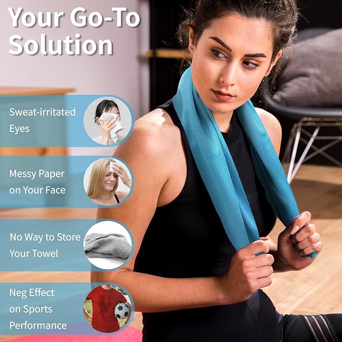 YESLIFE 4 Pack Cooling Towels 40"x12", Gym Towels for Men and Women, Soft Breathable Workout Towels for Yoga, Running, Sport, Workout, Camping, Fitness & More (Light Blue, Green, Purple, Black)