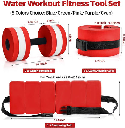 5 Pcs Pool Aquatic Exercise Set Including 2 Lightweight Water Dumbbells, 2 Ankle Swimming Weights, and Swim Belt Water Exercise Equipment for Aquatic Aerobics