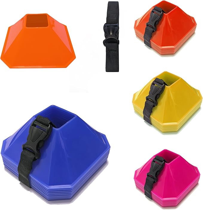 Sports Square Training Cones (Set of 10) - APEX PRO Sports - Training Cones with Carry Strap for Training, Soccer, Football, Basketball,Kids and Other Sports and Games