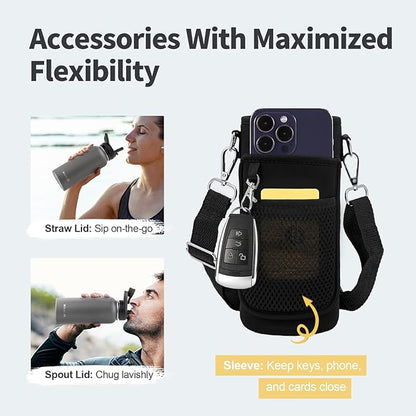 32 oz Insulated Water Bottle with Straw, Stainless Steel Triple Wall Vacuum Sports Water Jug, Leakproof Hydro Cup Flask with Paracord Handle & Straw Spout Lids & DIY Stickers