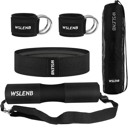 Barbell Pad Set for Squats Hip Thrusts, Barbell Weight Set Neck and Shoulder Protective Cushion Pad with 2 Gym Ankle Straps Booty Resistance Bands for Standard Bars Cable Machine