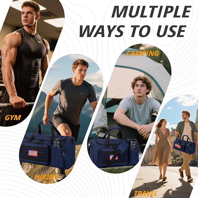 Tactical Gym Bag for Men, 60L Large Capacity Duffle Bags with Shoes Compartment, Sports Bag with wet compartment, Multi-functional Weekend Bags Suitable for Travel, Camping,hiking