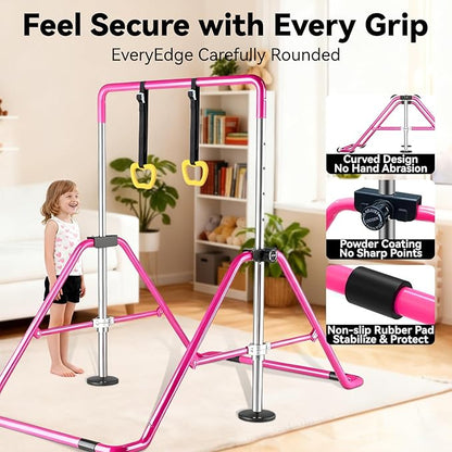 Kids Gymnastics Bar Gymnastic Equipment for Home Adjustable Height Gymnastic Training Bar Gymnastic Stuff for 3-7 Years Old Girls