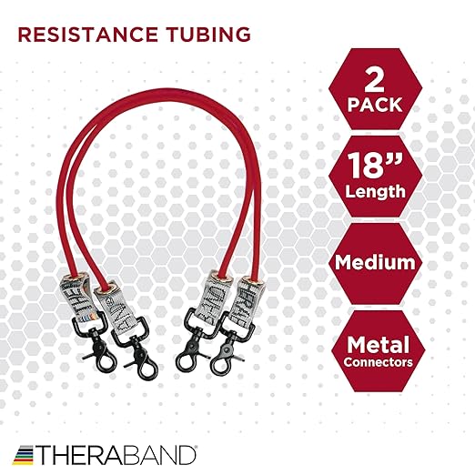 THERABAND Resistance Tubing with Connectors for Wall, Rehab & Wellness Station, Medium Level 3, Set of 2, 18-Inch Red Tubing for Physical Therapy, Exercise, Rehab, Clinics & Pilates, Latex Tubes