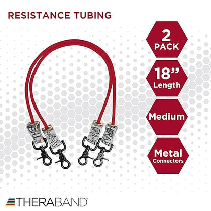 THERABAND Resistance Tubing with Connectors for Wall, Rehab & Wellness Station, Medium Level 3, Set of 2, 18-Inch Red Tubing for Physical Therapy, Exercise, Rehab, Clinics & Pilates, Latex Tubes