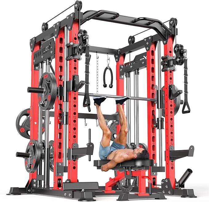 Multi-Purpose Squat Rack,Smith Machine Weight Rack Set with Cable Crossover System, Home Gym Power Racks, Power Racks and Packages