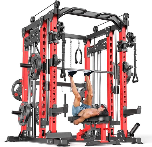 Multi-Purpose Squat Rack,Smith Machine Weight Rack Set with Cable Crossover System, Home Gym Power Racks, Power Racks and Packages