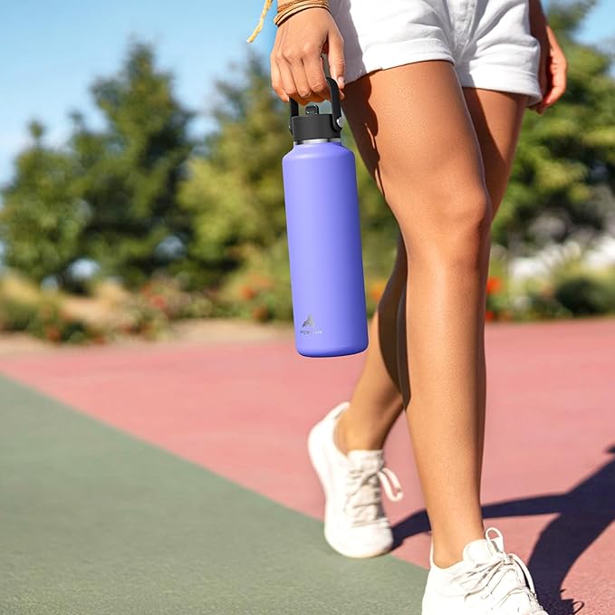 POWCAN 24 oz Water Bottle Insulated: Leakproof, Keep Cold 24H, Car Cupholder Friendly, Top Handle, Lightweight, Metal Water Bottle with Straw for Outdoors, Trip, Fitness, Gift, Running (Cotton Candy)