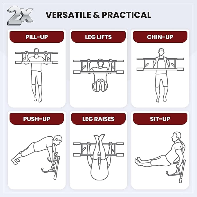 Door Chin Up Door Bar Home Gym - Pull Up - Adjustable Fits Residential Doorways - Supports Up to 300 Pounds - Easy to Mount - Build Upper Body Strength at Home Pump Biceps, Triceps, Lats