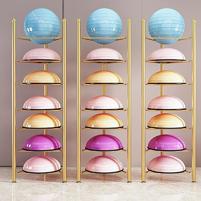 Organizer Rack Home Gym Exercise Half Balance Ball Trainer Holder Storage Rack - Home Fitness Gym Workout Equipment 3/5/6/7 Tier Floor Stand Corner Storage Organizer for Basketball Bowling Medicine Yo