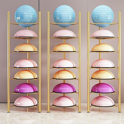 Organizer Rack Home Gym Exercise Half Balance Ball Trainer Holder Storage Rack - Home Fitness Gym Workout Equipment 3/5/6/7 Tier Floor Stand Corner Storage Organizer for Basketball Bowling Medicine Yo