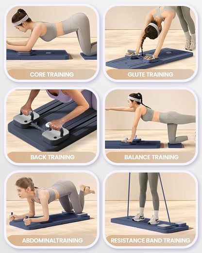 Pilates Board, Multi-Functional Ab Roller Board with Timer, Non-Slip Ab Machine with Slideway & Elbow Support, Easy to Store Ab Roller Board for Fitness Enthusiasts & Novices, Men, Women