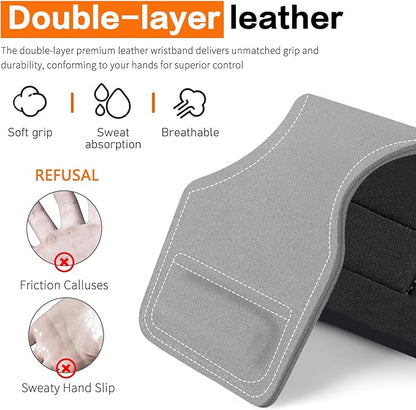 Weight Lifting Wrist Strap, Double-Layer Leather Wrist Straps for Gym Strength Training Weightlifting,Deadlift and Powerlifting, Enhance Grip Strength Neoprene Padding Gym Workout Lifting Straps Men/Women Pair