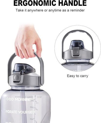 EYQ 64oz/128oz Leakproof Free Drinking Water Bottle with Motivational Time Marker BPA Free for Fitness, Gym and Outdoor Sports