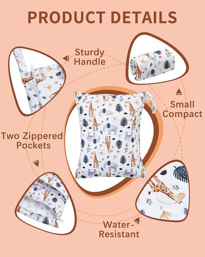babygoal Animal Wet Dry Bags 3 Pack, Waterproof Travel Bags for Swimsuits, Beach, Pool, Gym,Food Storage and Wet Clothes(Giraffe,Cactus),3LN39-B