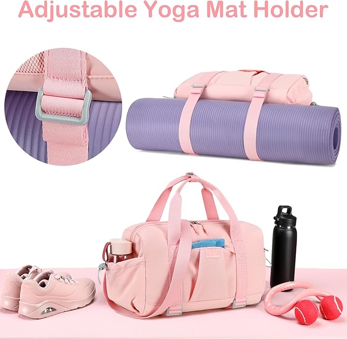 LEDAOU Small Gym Bag for Women, Mini Duffle Bag with Yoga Mat Holder Lightweight Carry On Sports Bag with Separate Shoe Pocket and Wet Pocket Duffel Bags Dance Yoga Workout Bag (Pink)