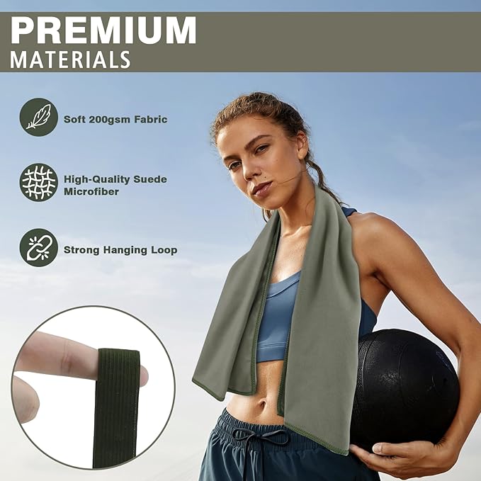 Quick Dry Camping Towel, Microfiber Travel Towel 3 Size at 1 Pack for Camping, Beach, Gym, Sports, Yoga & Swimming Pool, Army Green