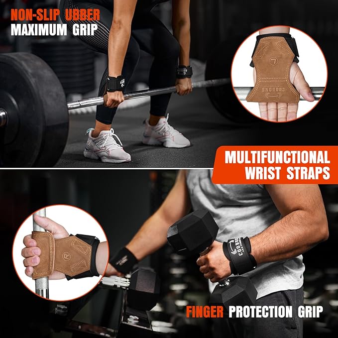 Weight Lifting Wrist Straps, Gym Straps Weight Lifting for Deadlift and Powerlifting, Double Layer Leather Wrist Wraps with Padded Cushion Wrist Loop, Weightlifting Grips for Men and Women