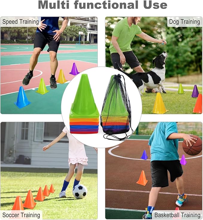 Soccer Cones for Sports Training: Soccer Cones Training Agility Field Marker for Skating Basketball Football Practice Indoor Outdoor 7 Inch 24 Pack Activity Obstacle Course 6 Colors