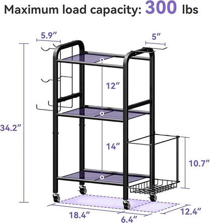 3-Tier Heavy-Duty Home Gym Storage Rack with Hooks and Smooth Wheels for Workout Gear