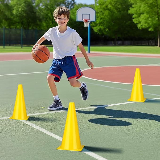 12 Inch Durable Cones,12pcs Versatile Plastic Traffic Cones and Soccer Cones for Sports Training,Agility Drills,Parking Safety,Basketball Training,Football Training.