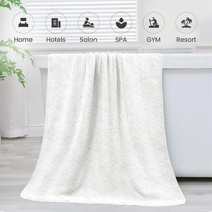 JML Microfiber Bath Towels Set of 2, 30 in x 60 in, Oversized, Ultra Soft, Super Absorbent, Fast Drying, No Fading Large Bathroom Towel Set for Sport, Travel, Fitness, SPA,Yoga (Coral Fleece - White)