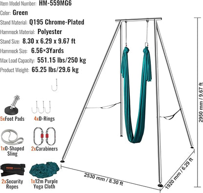 VEVOR Yoga Stand Frame, Max 441-551 lbs Load Swing Stand, Triangular Structure Aerial Rig, Aerial Silk Stands with Yoga Hammock, Standard & Height-Adjustable Version