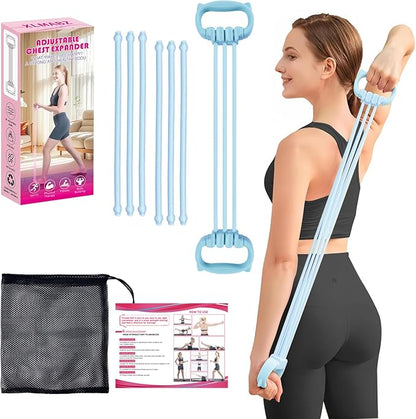 6 Gear Adjustable Resistance Bands, Fitness Resistance Bands Exercise Bands with Comfort Grips, Unisex, for Arms, Chest Extender, Home Workout, Fitness, Pilates