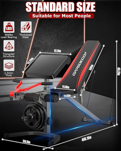 Professional Weight Bench with Leg Extension & Leg Curl & Preacher Curl, Heavy-Duty Adjustable Weight Bench Press Set Incline Decline Flat Workout Bench Full Body Strength Training for Home Gym
