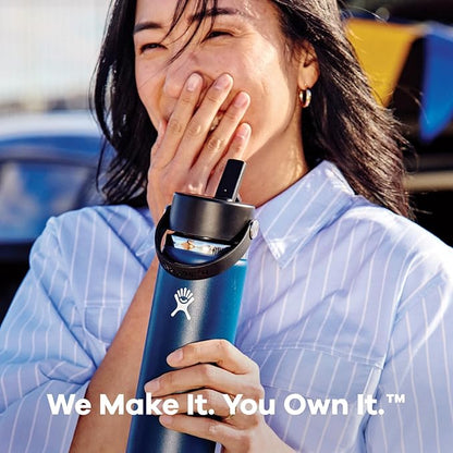 Hydro Flask Water Bottle - Insulated Stainless Steel - Wide Mouth Flex Straw Lid, Non Spill, Leakproof and Refillable in 24 Oz Beachplum Purple
