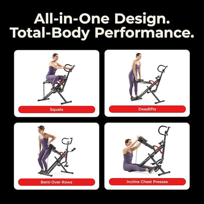 Sunny Health & Fitness Smart Heavy Duty Row-N-Ride, Squat Assist Trainer for Full Body Workout, 350 LB Capacity, 5-Level Resistance, Padded Seat, and Free SunnyFit App Connection – NO. 077PLUSSMART