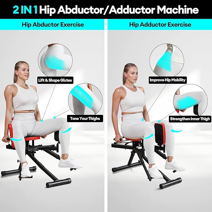 2 in 1 Hip Abductor/Adductor Machine, Thigh Master Trainer for Women Men, Glute Machine Inner/Outer Thigh Exercise Workout Equipment for Home Gym