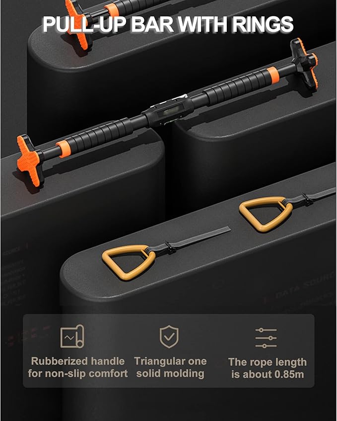 Door Pull Up Bar, Kids Indoor Pull Up Bar with Rings, Adjustable Pull Up Bar, Home Wall Pull Up Bar, Home Fitness Equipment