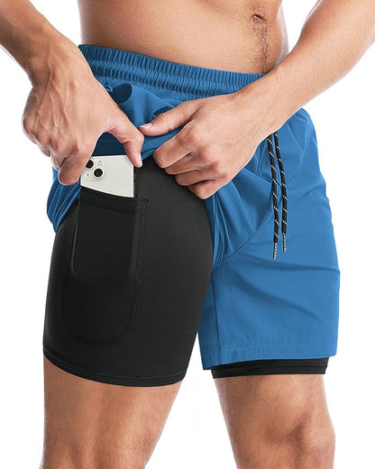 Aolesy Men's 2 in 1 Running Shorts 5" Workout Gym Athletic Shorts for Men Quick Dry Lightweight Training Shorts with Pockets