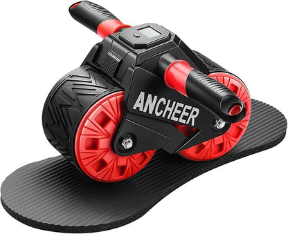 ANCHEER Ab Roller for Abs workout, Ab Wheel Roller with Knee Pad Mat and Intelligent Display, Fitness Ab Carver Pro Roller with Automatic Rebound, Ab Workout Equipment for Abdominal Exercise