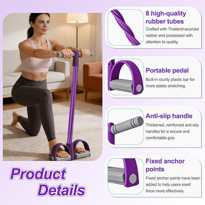 8-Tube Pedal Resistance Band with Handles, Multifunction Foot Pedal Tension Rope Fitness Equipment, Natural Rubber Exercise Puller for Abs, Arms, Waist & Leg Training