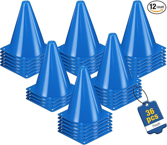 36pcs Cones 7 Inch Soccer Cones and Plastic Traffic Cones, Durable Cones for Sports Training, Ideal for Soccer, Basketball, Football, Skating, and Agility Drills Practice