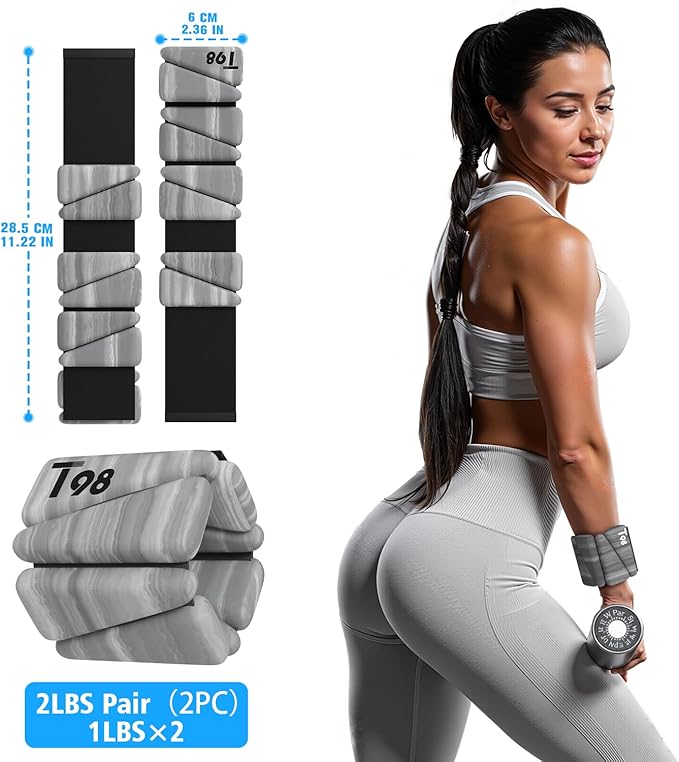 T98 Wrist & Ankle Weights for Women Men, Wearable Wrist Weights Set of 2(1Lbs Each), Adjustable Arm Leg Bracelet Weights for Strength Training, Aerobics, Barre, Suit for Home Outdoor Workout