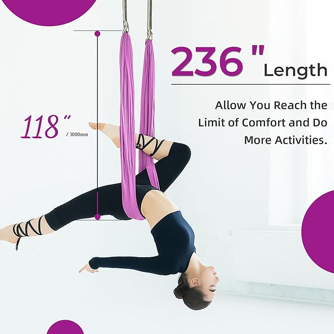 HECASA Aerial Silks Yoga Swing Set, Aerial Yoga Hammock w/Daisy Chain for Home, Inversion Exercises, Strength Training and Starter Kit