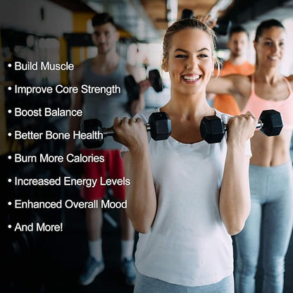RitFit Rubber Coated Hex Dumbbell Set with Rack, 5-780LB for Home Gym Strength Training, Anti-Slip Knurled Handle, Hexagon Anti-Roll, Heavy-Duty Storage Rack