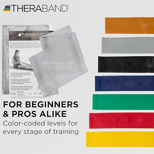 THERABAND Professional Latex Resistance Bands, Individual 6 Ft Elastic Band for Upper & Lower Body Exercise, Physical Therapy, Pilates, At-Home Workouts, 6 Foot, Silver, Super Heavy, Level 7