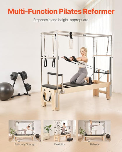 VEVOR Pilates Reformer Accessories for Home Gym, Include Reformer Box/Chair/Spine Corrector/Wall Mounted Machine/Jump Board/Foldable & Dual Resistance Springs