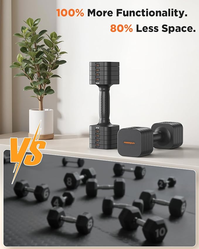 FEIERDUN 5-in-1 Adjustable Dumbbell Set of 2, 12LBS/20LBS Hand Weights for Women, Men, 1s-Adjust Dual-Stable Dumbbell Set for Women Home Gym & Outdoor